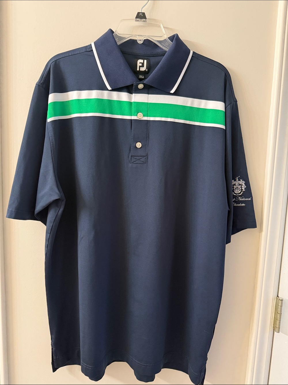 FootJoy Navy Polo with Green and White Chest Stripes